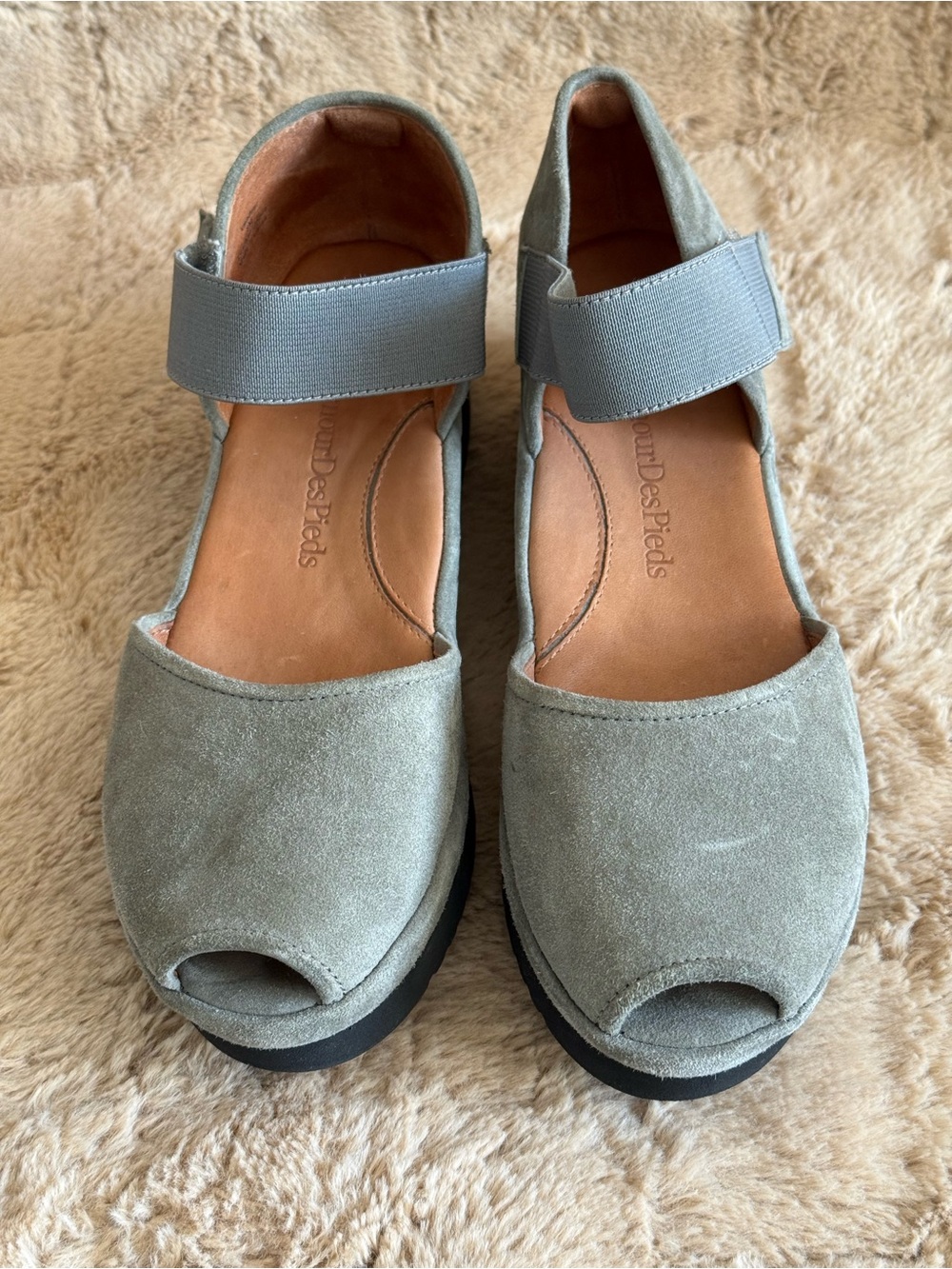 L’Amour Des Pieds Amadour Suede Platform Peep Toe Mary Jane - Sz 8